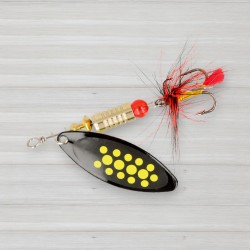 Блешня обертова ZEOX Reactive Long № 2, 6г, колір 011 Black-Yellow Dot